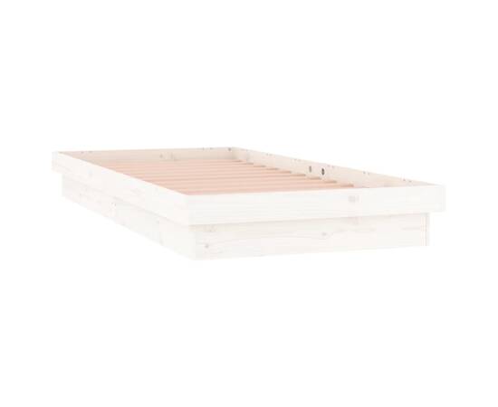 Cadru de pat cu led, mic single 2ft6, alb, 75x190 cm lemn masiv, 3 image