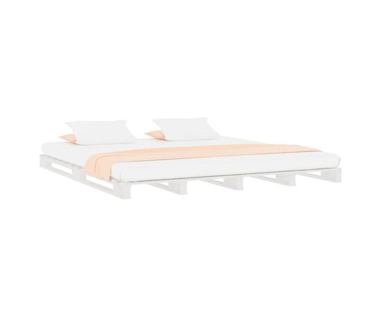 Cadru de pat dublu 4ft6, alb, 135x190 cm, lemn masiv de pin, 3 image