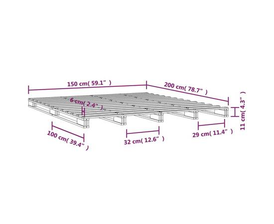 Cadru de pat king size 5ft, alb, 150x200 cm, lemn masiv de pin, 8 image