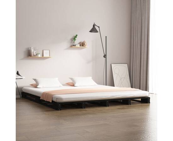 Cadru de pat king size 5ft, negru, 150x200 cm lemn masiv de pin