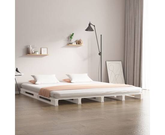 Cadru de pat mic dublu 4ft, alb, 120x190 cm, lemn masiv de pin