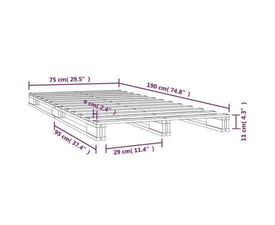 Cadru pat mic single 2ft6, negru, 75x190 cm, lemn masiv de pin, 8 image