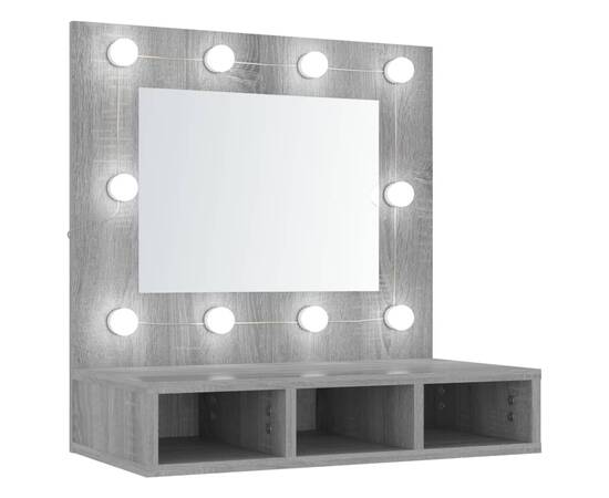 Dulap cu oglindă și led, gri sonoma, 60x31,5x62 cm, 2 image