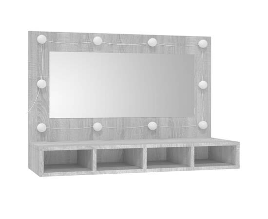 Dulap cu oglindă și led, gri sonoma, 90x31,5x62 cm, 3 image