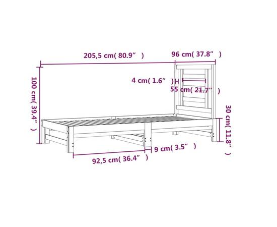 Pat de zi extensibil, gri, 2x(90x200) cm, lemn masiv de pin, 8 image