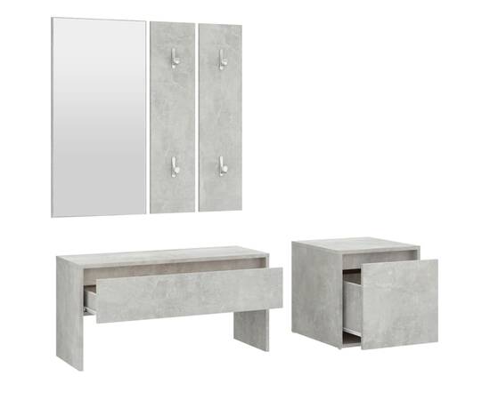 Set de mobilier pentru hol, gri beton, lemn prelucrat, 5 image