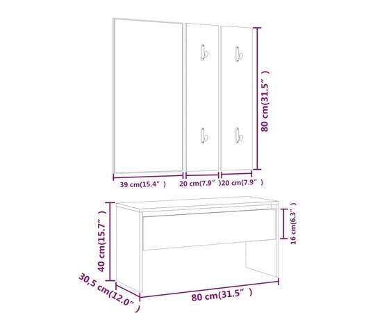 Set de mobilier pentru hol, gri beton, lemn prelucrat, 8 image