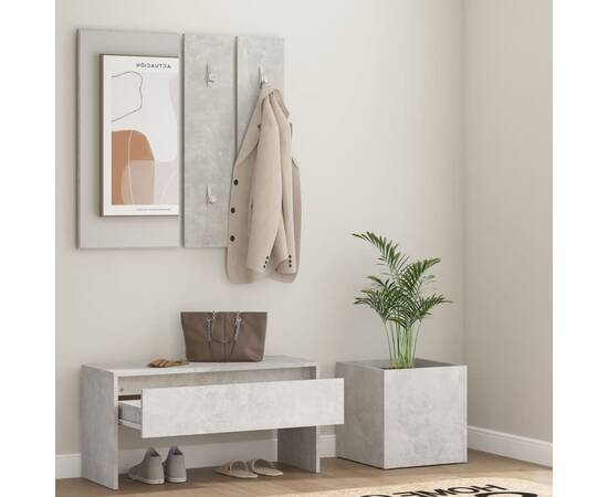 Set de mobilier pentru hol, gri beton, lemn prelucrat, 3 image