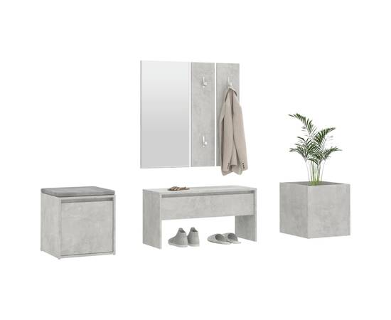 Set de mobilier pentru hol, gri beton, lemn prelucrat, 4 image