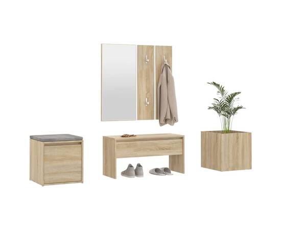 Set de mobilier pentru hol, stejar sonoma, lemn prelucrat, 4 image