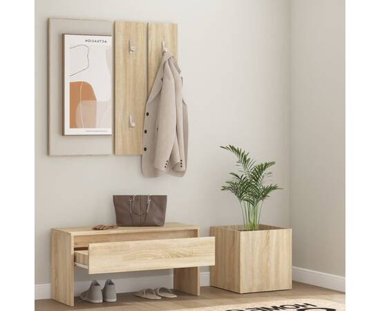 Set de mobilier pentru hol, stejar sonoma, lemn prelucrat, 3 image