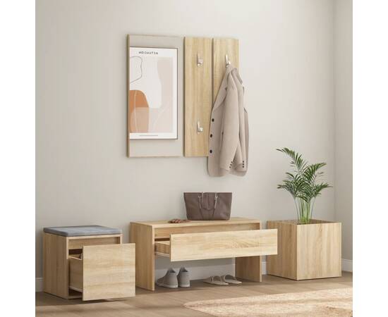 Set de mobilier pentru hol, stejar sonoma, lemn prelucrat, 3 image