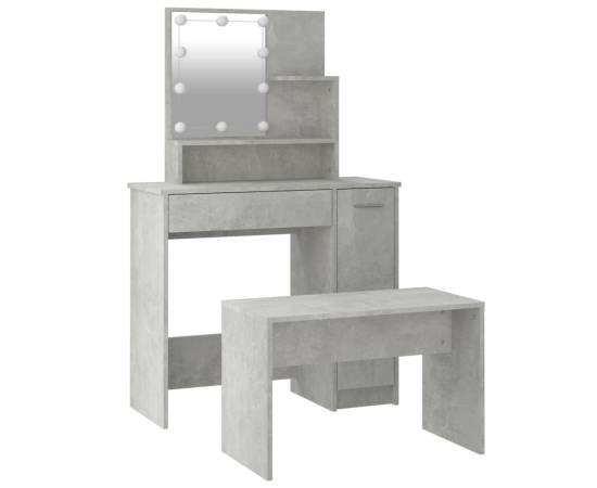 Set măsuță de toaletă cu led, gri beton, lemn prelucrat, 6 image