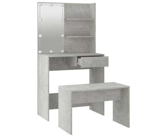 Set măsuță de toaletă cu led, gri beton, lemn prelucrat, 7 image