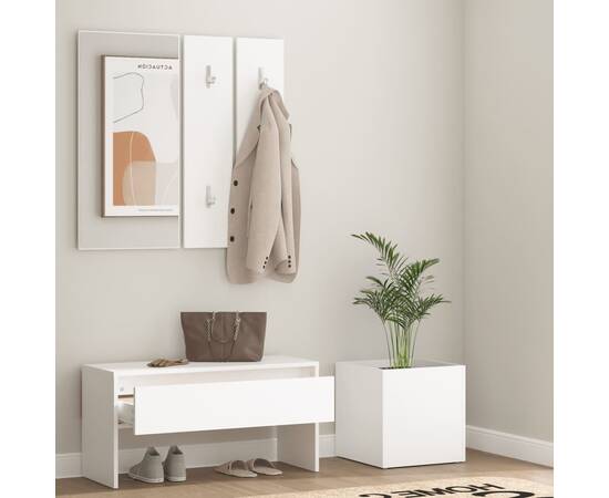 Set mobilier pentru hol, alb extralucios, lemn prelucrat, 3 image