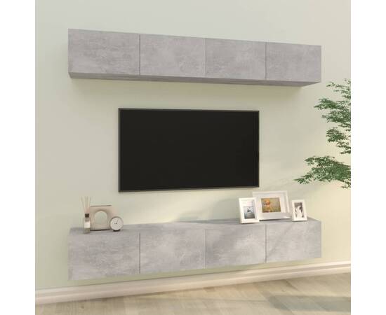Dulapuri tv de perete, 4 buc., gri beton, 100x30x30 cm