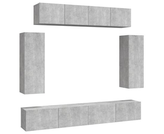Set dulap tv, 6 piese, gri beton, lemn prelucrat, 2 image