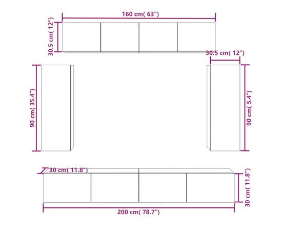 Set dulap tv, 6 piese, stejar sonoma, lemn prelucrat, 11 image