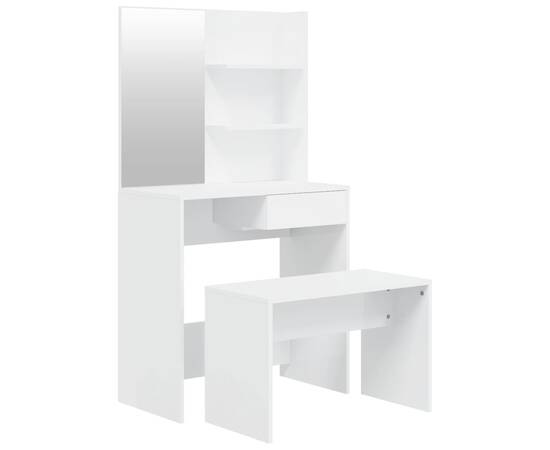 Set măsuță de toaletă, alb extralucios, 74,5x40x141 cm, 2 image