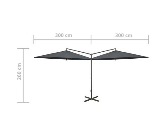 Umbrelă de soare dublă cu stâlp din oțel, antracit, 600 cm, 8 image