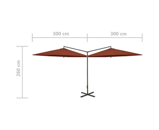 Umbrelă de soare dublă cu stâlp din oțel, cărămiziu, 600 cm, 8 image