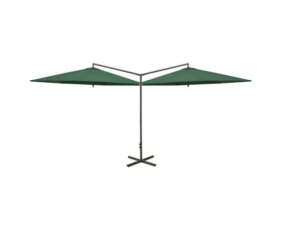 Umbrelă de soare dublă cu stâlp din oțel, verde, 600 cm, 2 image