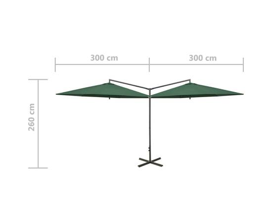 Umbrelă de soare dublă cu stâlp din oțel, verde, 600 cm, 8 image