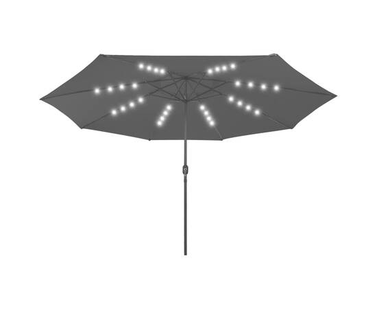 Umbrelă de soare exterior, led-uri & stâlp metal, negru, 400 cm
