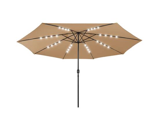 Umbrelă de soare exterior, led-uri&stâlp metal gri taupe 400 cm