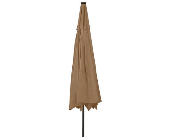 Umbrelă de soare exterior, led-uri&stâlp metal gri taupe 400 cm, 5 image