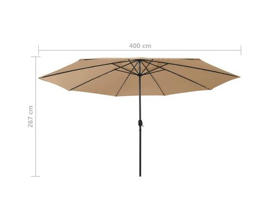 Umbrelă de soare exterior, led-uri&stâlp metal gri taupe 400 cm, 7 image