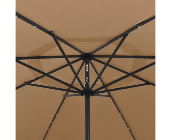 Umbrelă de soare exterior, led-uri&stâlp metal gri taupe 400 cm, 2 image