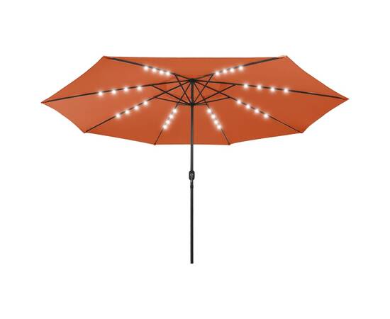 Umbrelă soare exterior, led-uri & stâlp metal, cărămiziu 400 cm