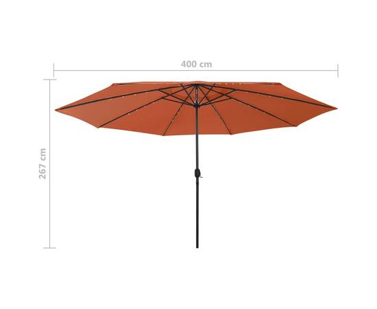 Umbrelă soare exterior, led-uri & stâlp metal, cărămiziu 400 cm, 7 image