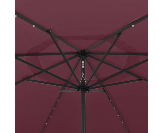 Umbrelă soare exterior, led-uri & stâlp metal roșu bordo 400 cm, 2 image