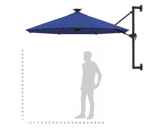 Umbrelă soare led montaj pe perete stâlp metal albastru 300cm, 10 image