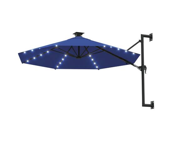 Umbrelă soare led montaj pe perete stâlp metal albastru 300cm, 3 image