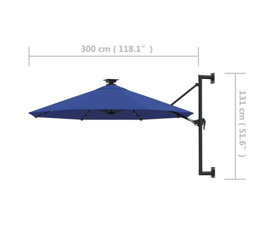 Umbrelă soare led montaj pe perete stâlp metal albastru 300cm, 9 image