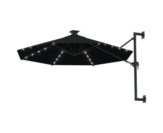 Umbrelă soare led montaj pe perete stâlp metal negru 300 cm, 4 image