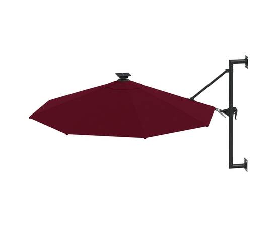 Umbrelă soare led montaj pe perete stâlp metal vișiniu 300 cm, 5 image