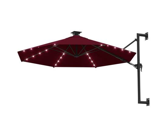 Umbrelă soare led montaj pe perete stâlp metal vișiniu 300 cm, 4 image