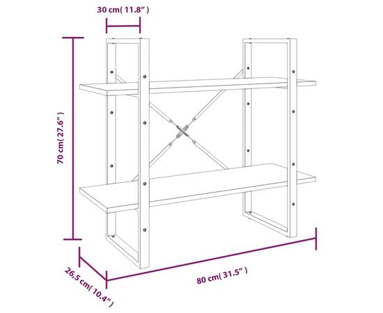 Bibliotecă 5 niveluri gri sonoma 80x30x175 cm lemn compozit, 11 image