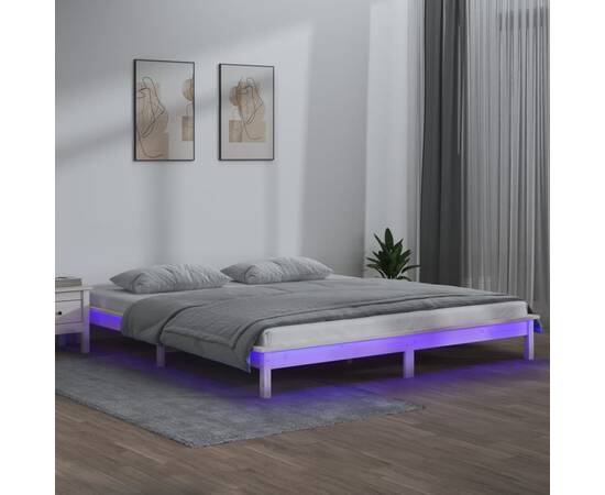 Cadru de pat cu led, alb, 160x200 cm, lemn masiv