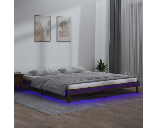 Cadru de pat cu led, maro miere, 140x200 cm, lemn masiv