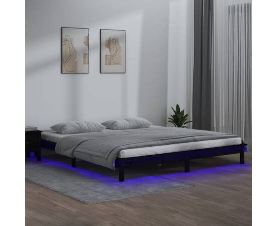 Cadru de pat cu led, negru, 160x200 cm, lemn masiv
