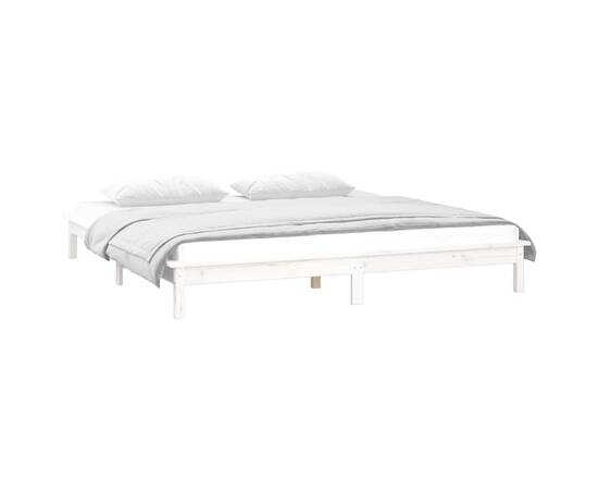 Cadru de pat cu led king size 5ft, alb, 150x200 cm, lemn masiv, 5 image