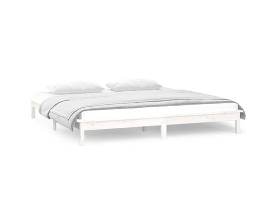 Cadru de pat cu led king size 5ft, alb, 150x200 cm, lemn masiv, 4 image