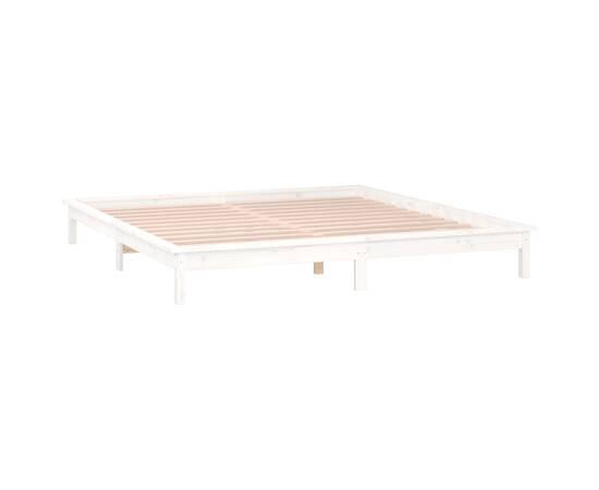 Cadru de pat cu led king size 5ft, alb, 150x200 cm, lemn masiv, 6 image