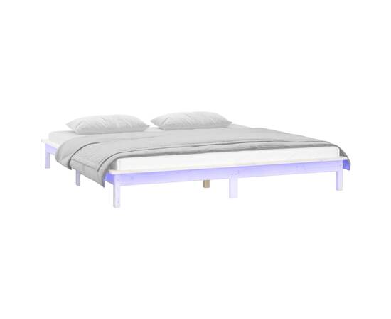 Cadru de pat cu led king size 5ft, alb, 150x200 cm, lemn masiv, 3 image