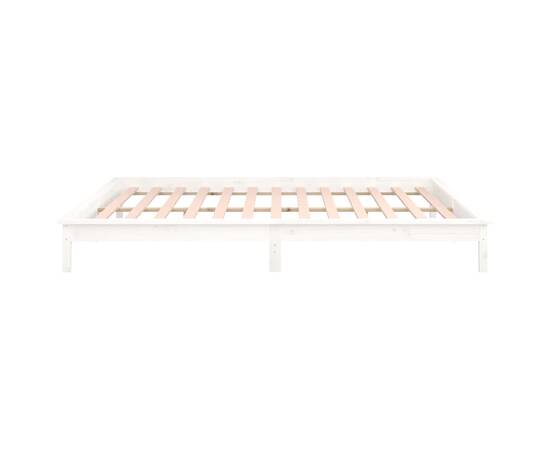 Cadru de pat cu led king size 5ft, alb, 150x200 cm, lemn masiv, 8 image